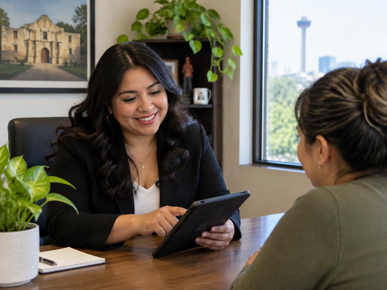 Insurance agent reviewing a policy with a client